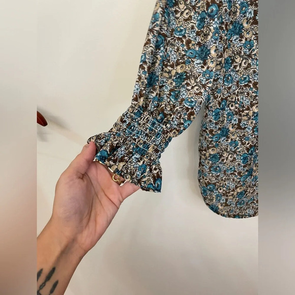 NWOT Tuckernuck|| Robin's Egg Floral Schuyler Blouse, Fits up to a small - Picture 6 of 8